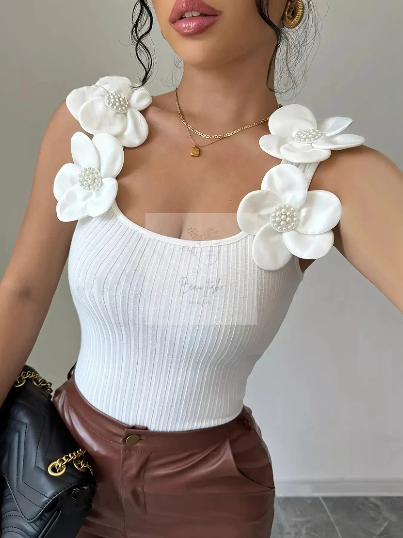 Floral Applique Ribbed Tank Top