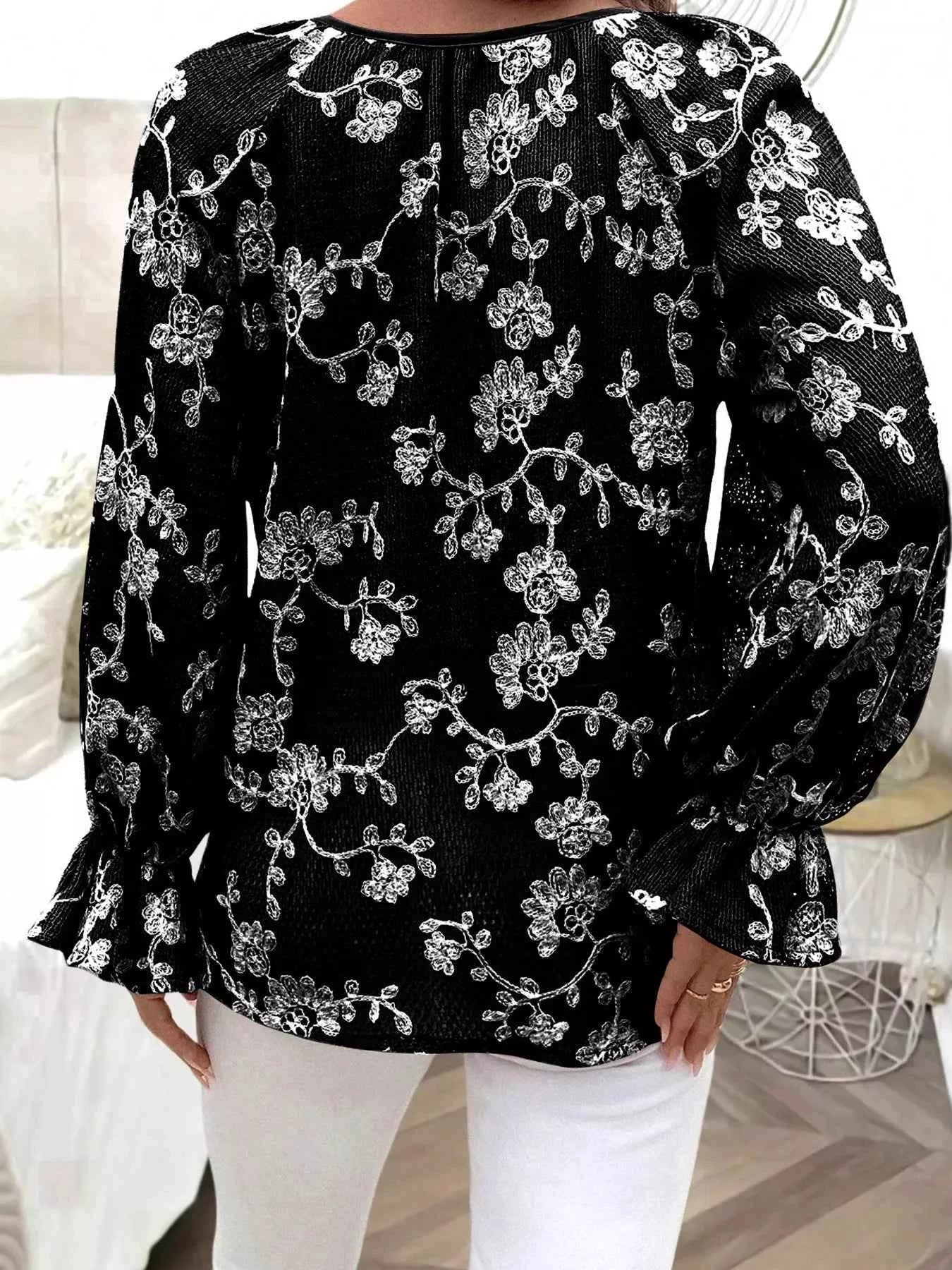 Floral Embroidered Long Sleeve Shirt