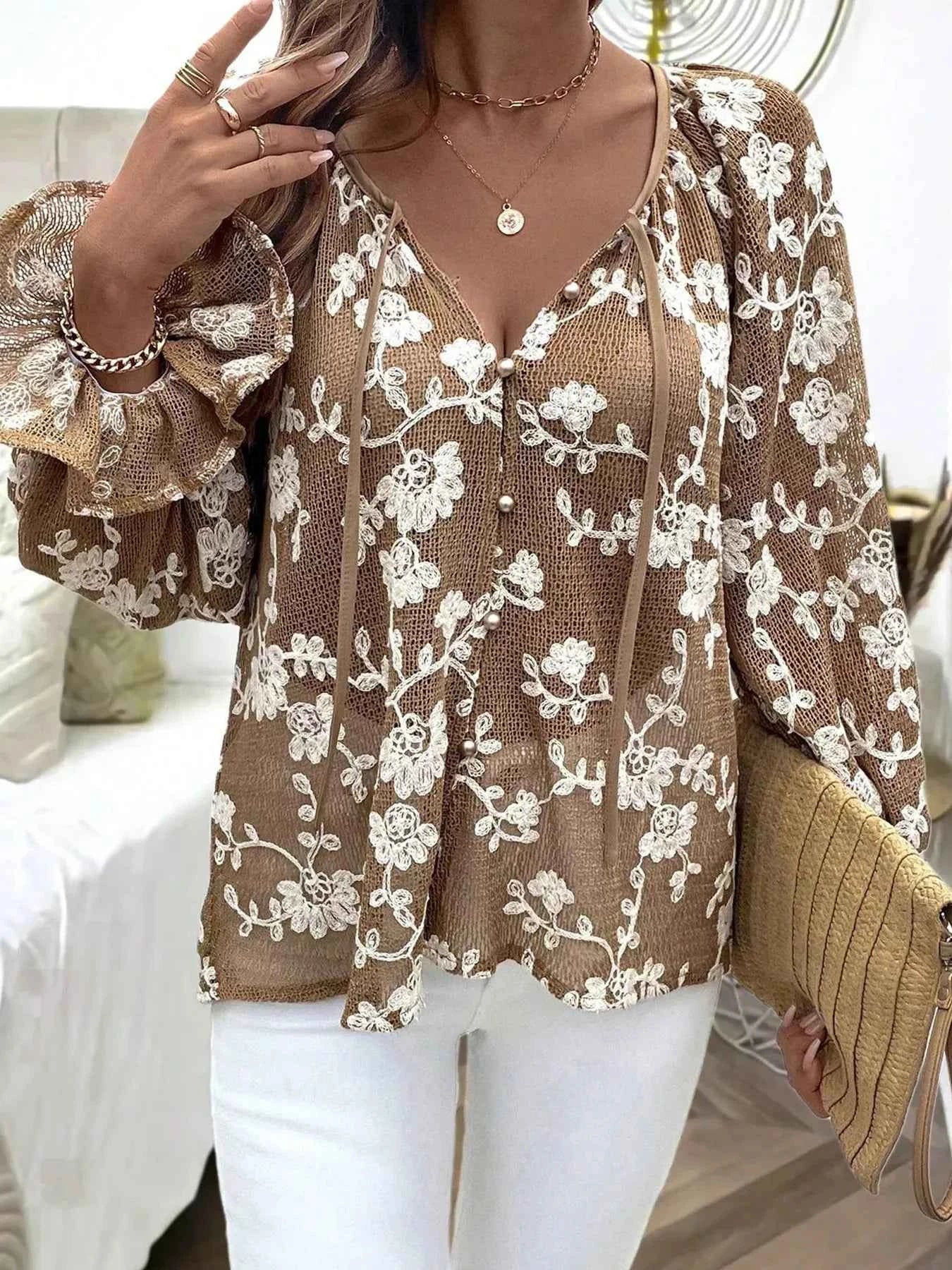 Floral Embroidered Long Sleeve Shirt