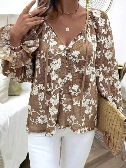 Floral Embroidered Long Sleeve Shirt