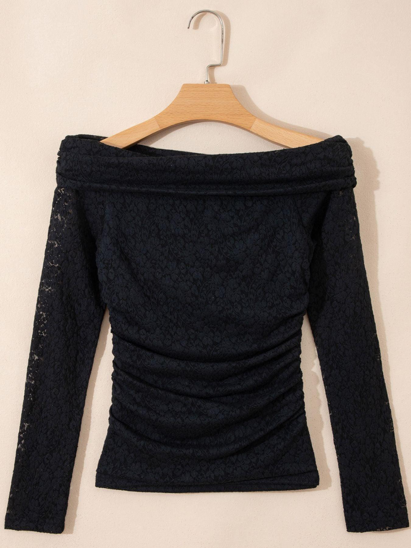 Floral Lace Off-shoulder Long Sleeve Slim Top