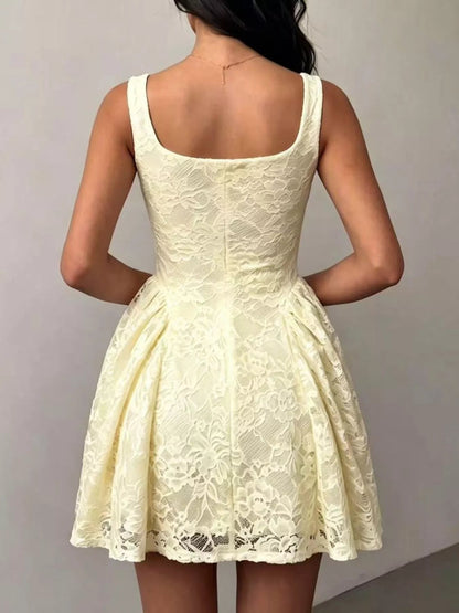 Floral Lace Square Neck Mini Dress