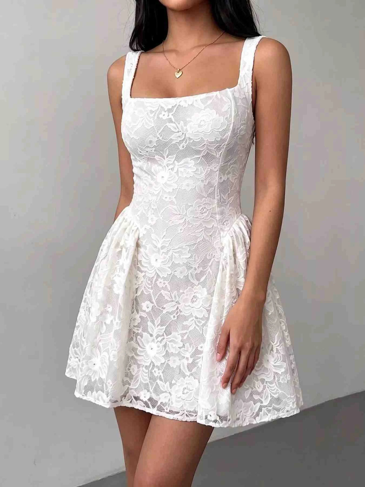 Floral Lace Square Neck Mini Dress