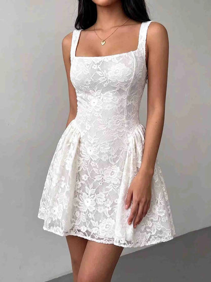 Floral Lace Square Neck Mini Dress