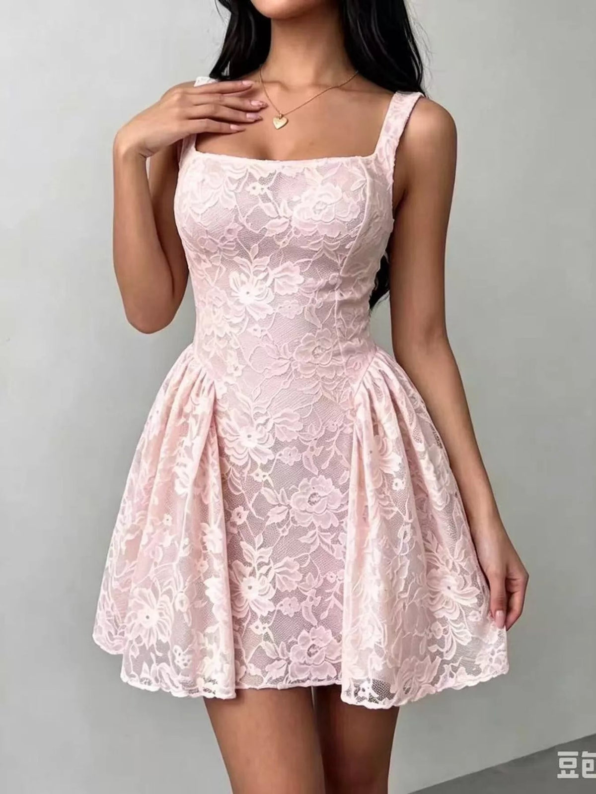 Floral Lace Square Neck Mini Dress