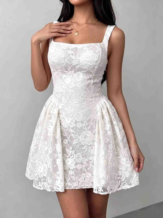 Floral Lace Square Neck Mini Dress