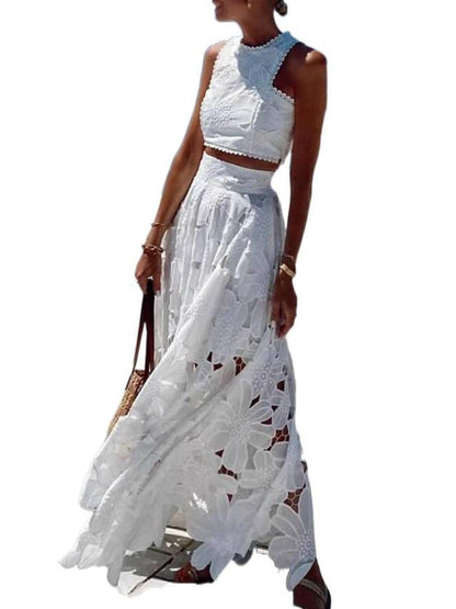 Floral Lace Tank and Skirt Set