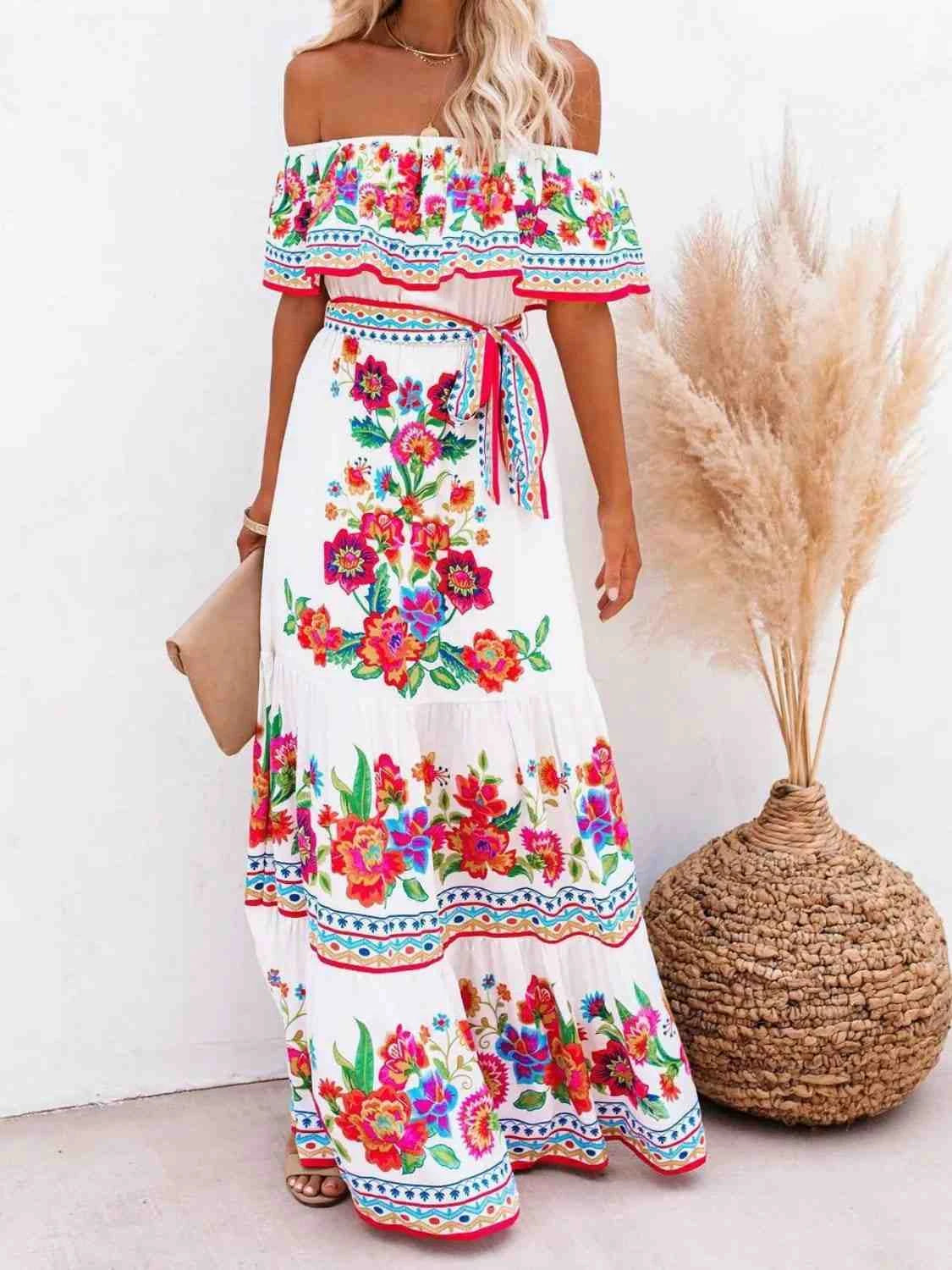 Floral Off Shoulder Ruffle Maxi Dress