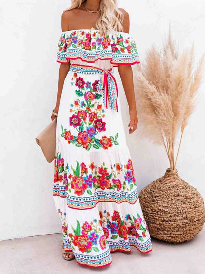 Floral Off Shoulder Ruffle Maxi Dress