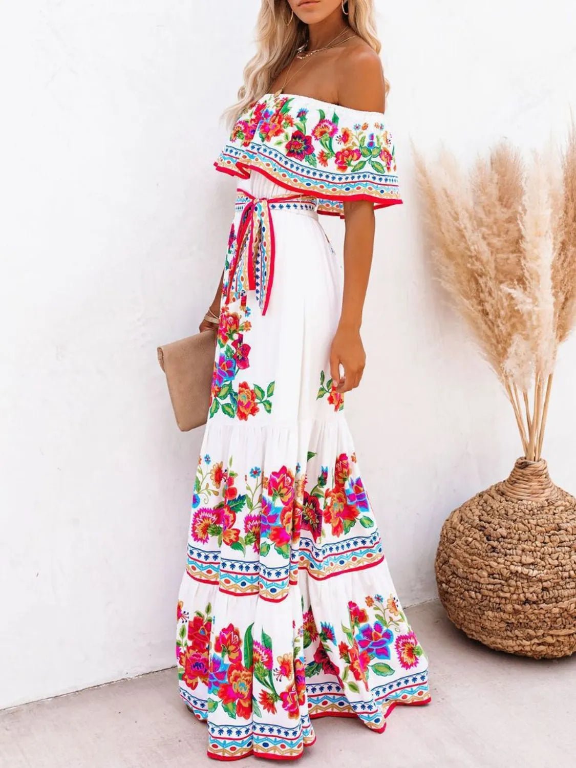 Floral Off Shoulder Ruffle Maxi Dress