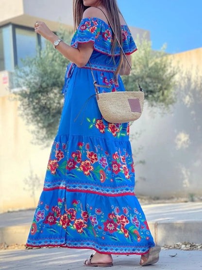 Floral Off Shoulder Ruffle Maxi Dress