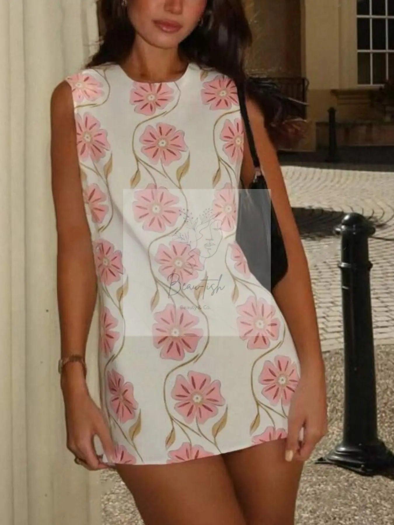 Floral Pattern Sleeveless Mini Dress