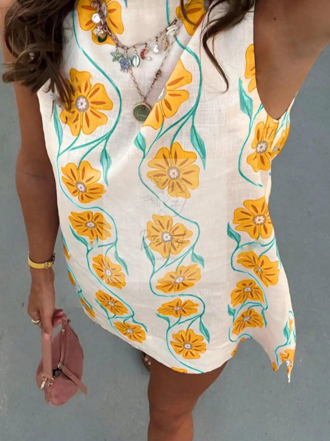 Floral Pattern Sleeveless Mini Dress