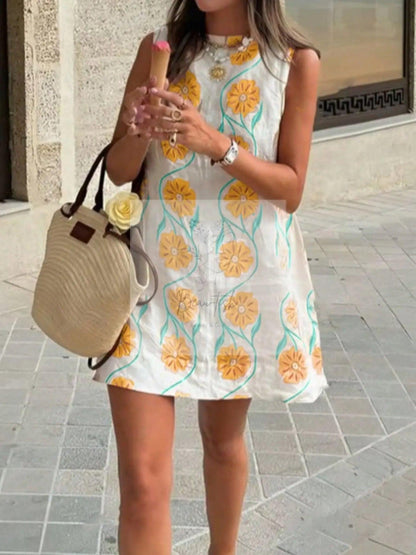Floral Pattern Sleeveless Mini Dress