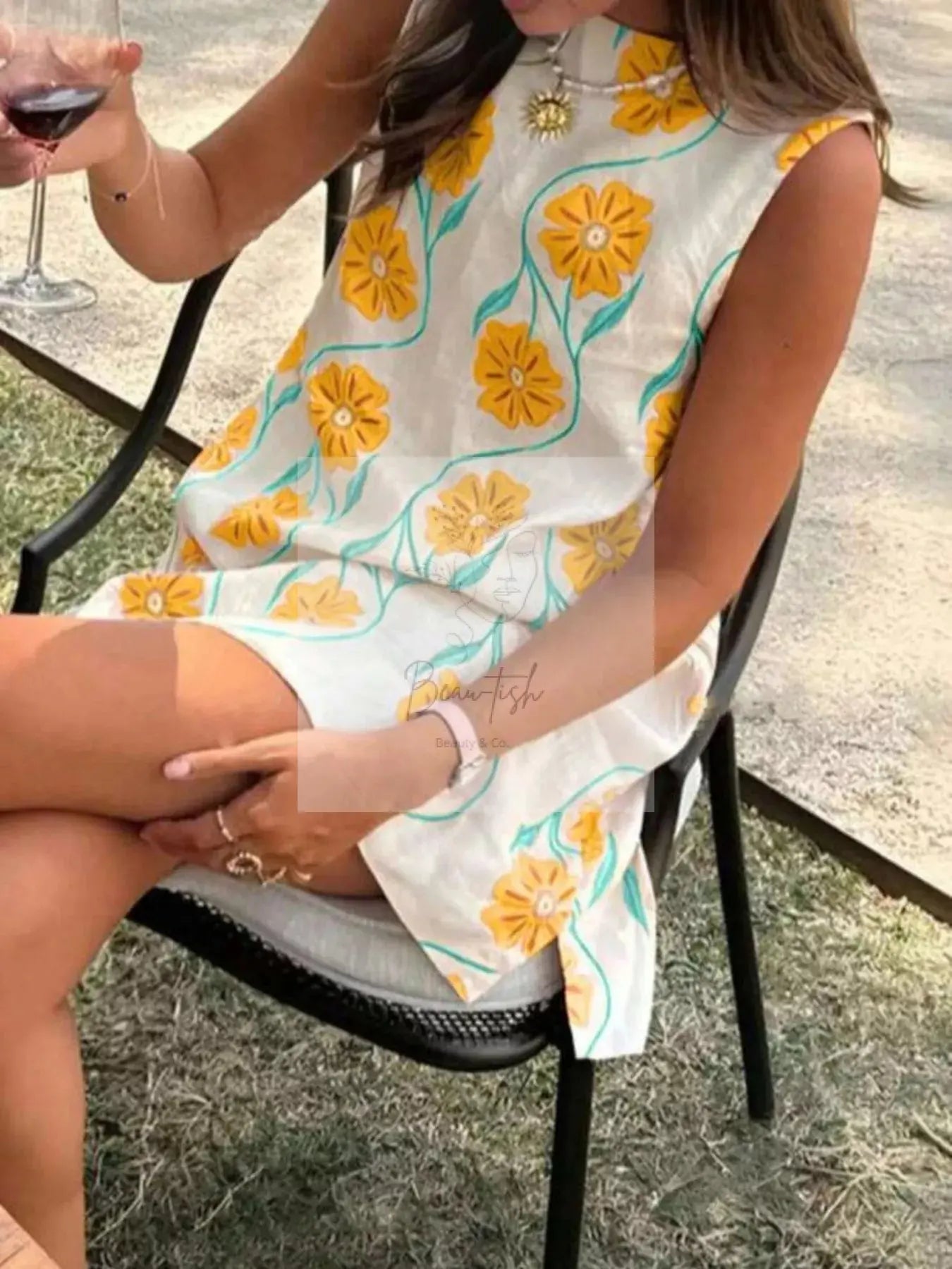 Floral Pattern Sleeveless Mini Dress