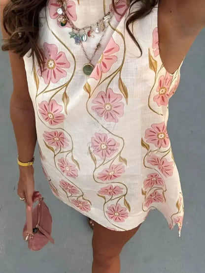 Floral Pattern Sleeveless Mini Dress