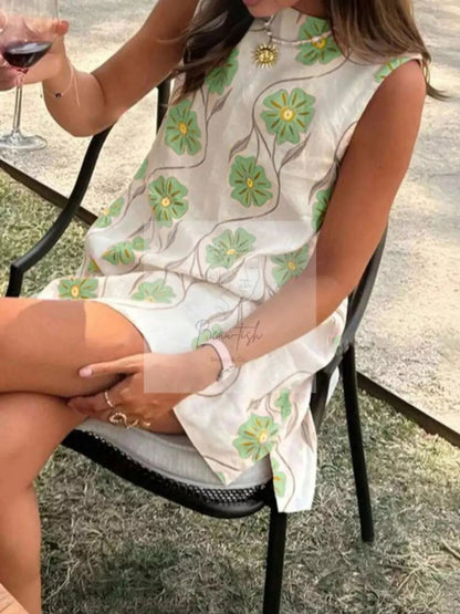Floral Pattern Sleeveless Mini Dress