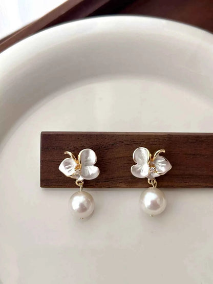 Floral Pearl Drop Earrings