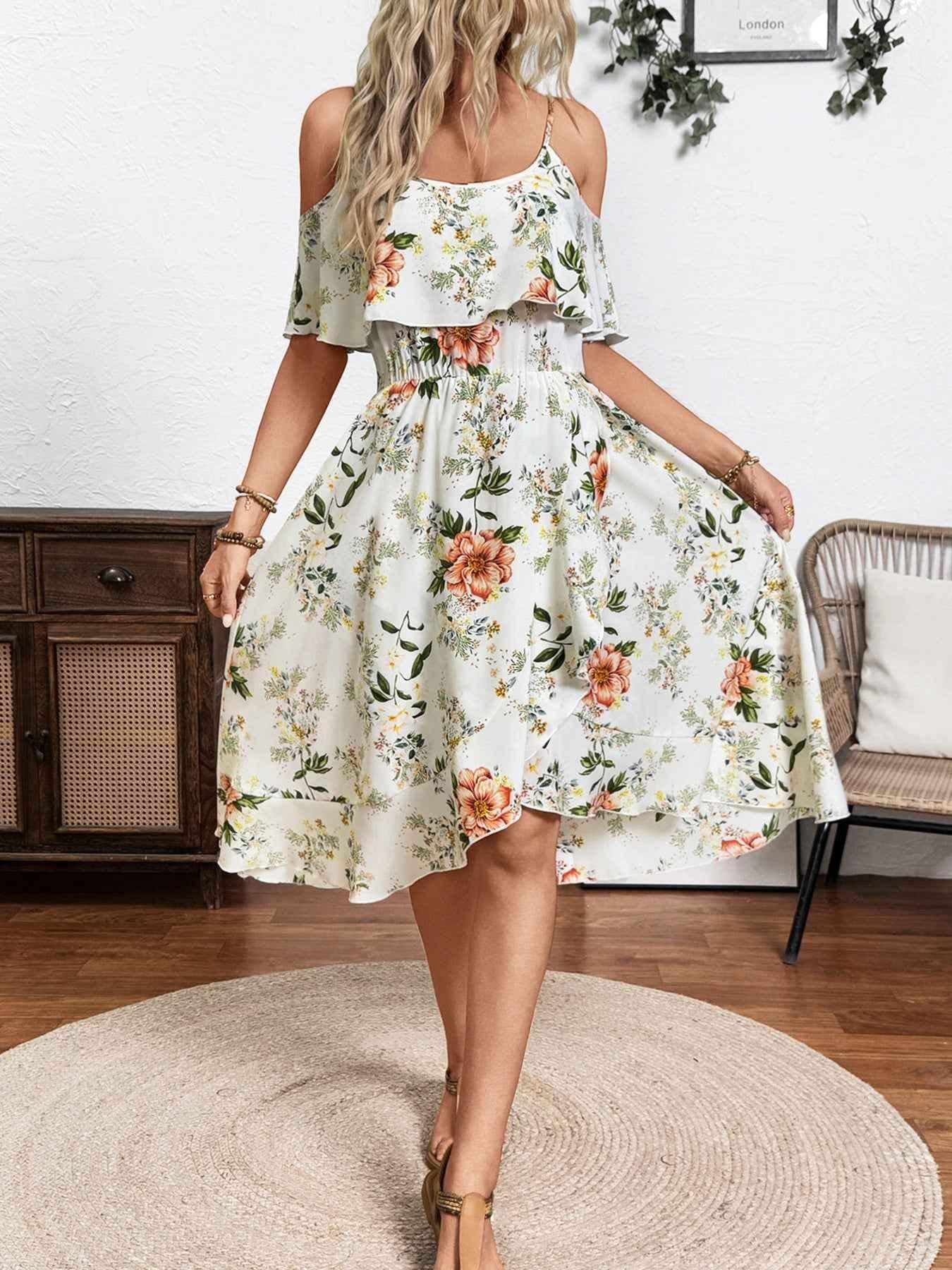 Floral Print Cold Shoulder Cami Dress