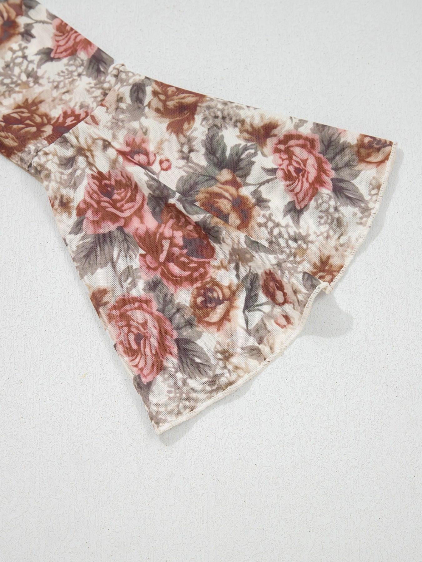 Floral Print Flounce Sleeve Blouse
