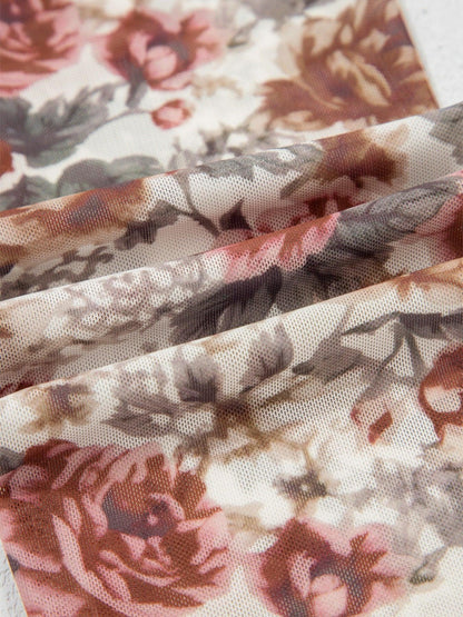 Floral Print Flounce Sleeve Blouse