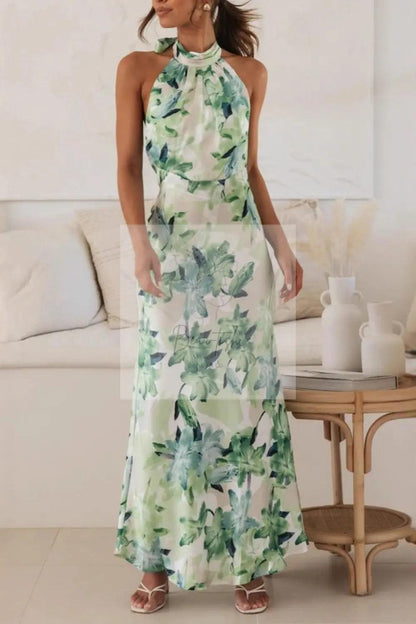 Floral Print Halter Neck Maxi Dress