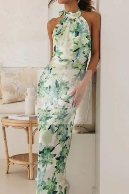 Floral Print Halter Neck Maxi Dress
