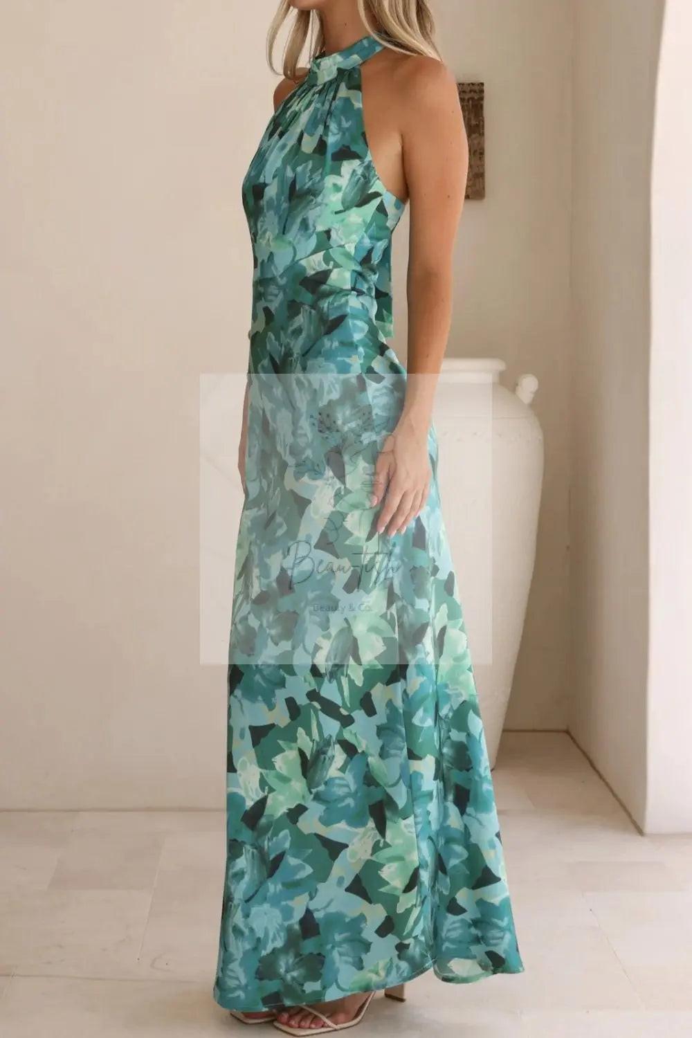 Floral Print Halter Neck Maxi Dress
