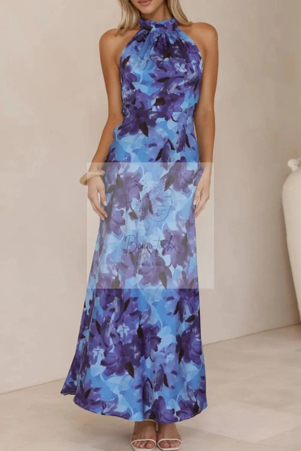 Floral Print Halter Neck Maxi Dress
