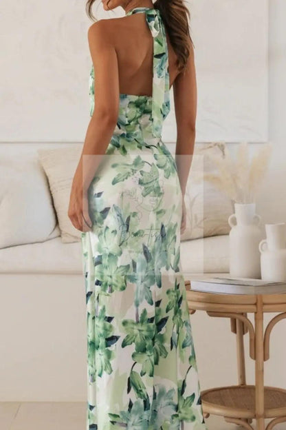 Floral Print Halter Neck Maxi Dress