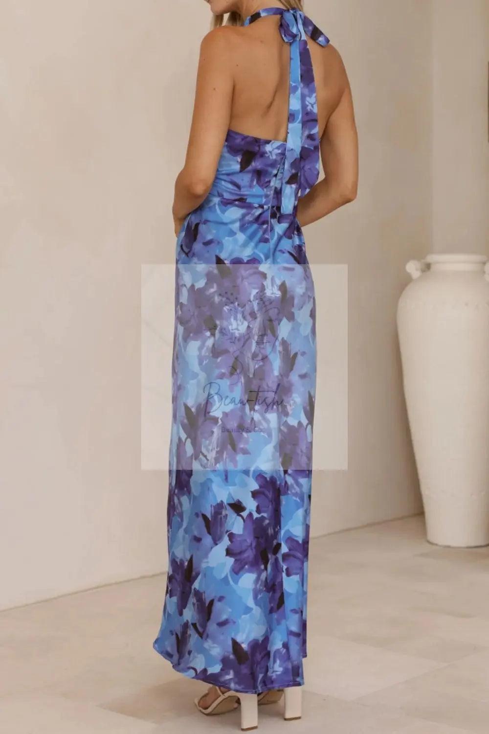 Floral Print Halter Neck Maxi Dress