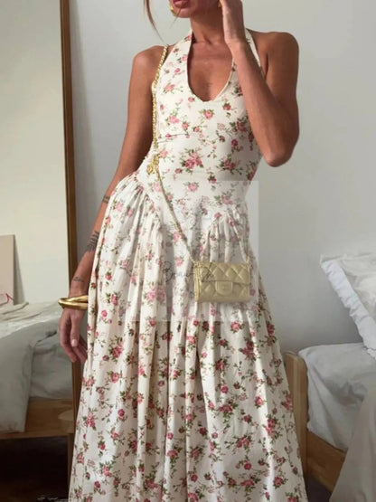 Floral Print Halter Neck Midi Dress