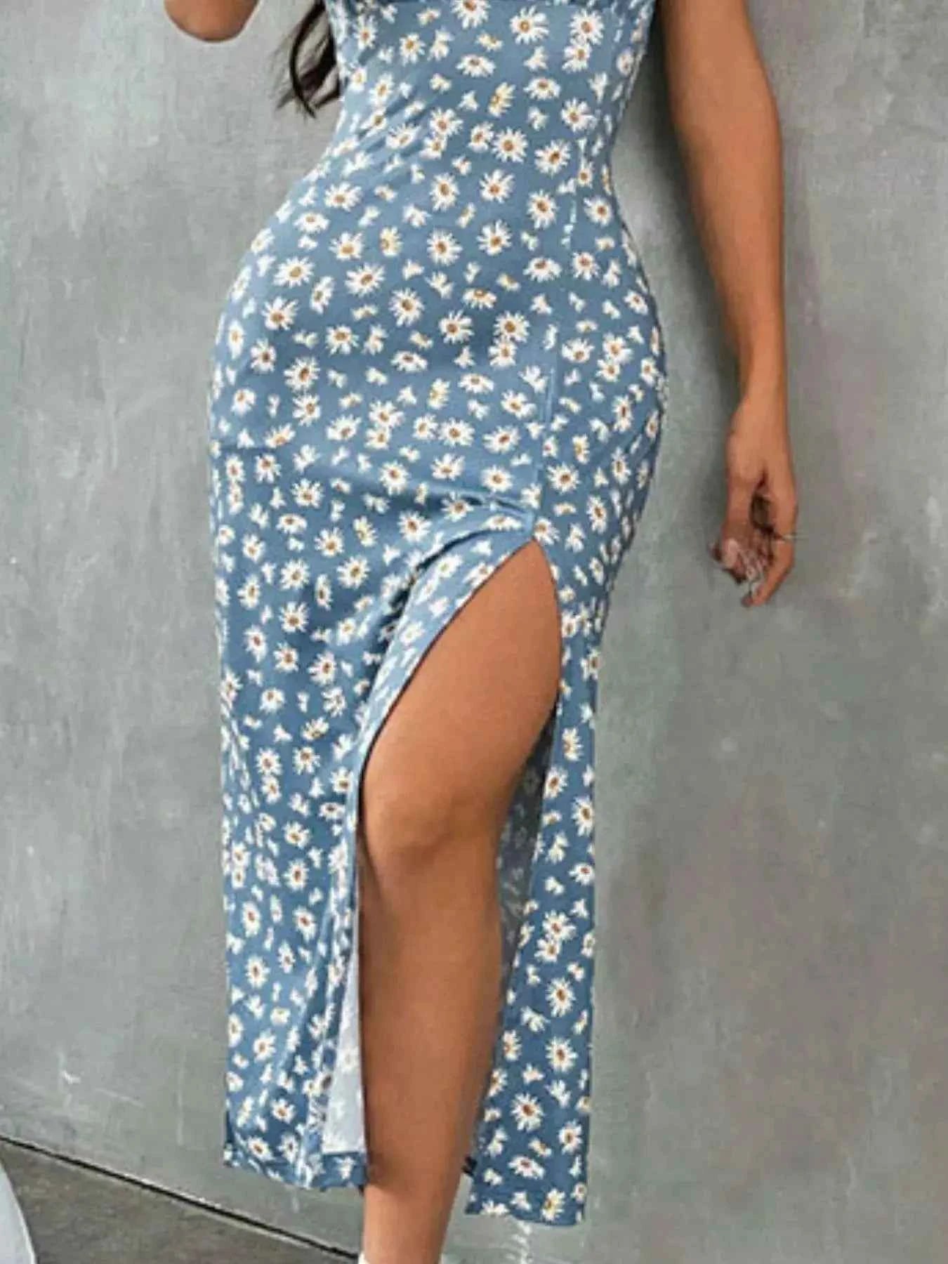 Floral Print High Slit Cami Dress