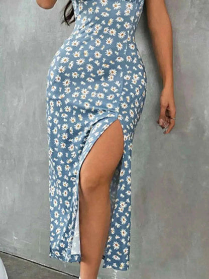 Floral Print High Slit Cami Dress