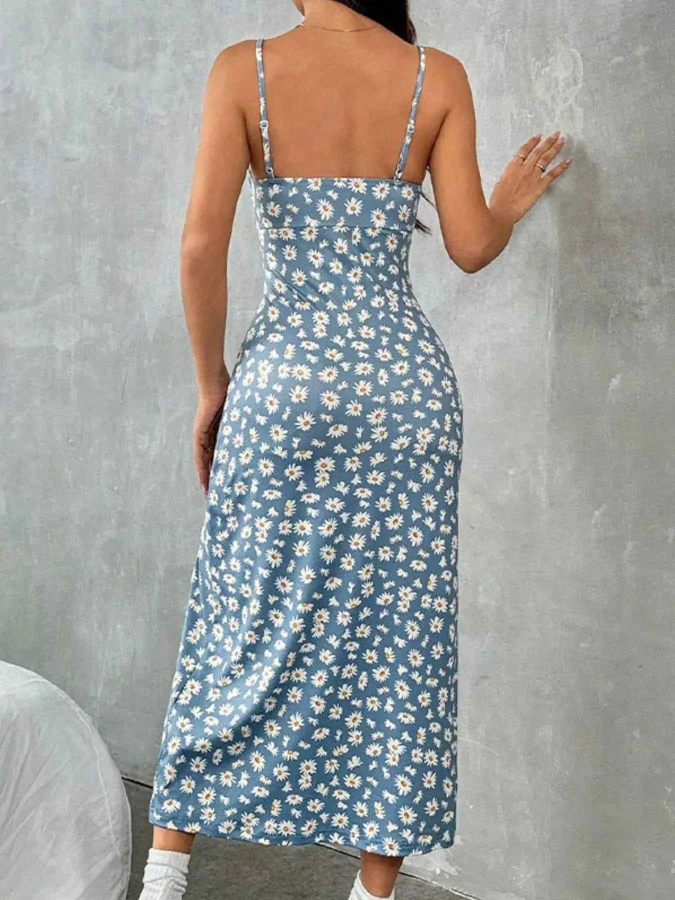 Floral Print High Slit Cami Dress
