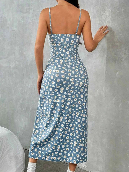 Floral Print High Slit Cami Dress