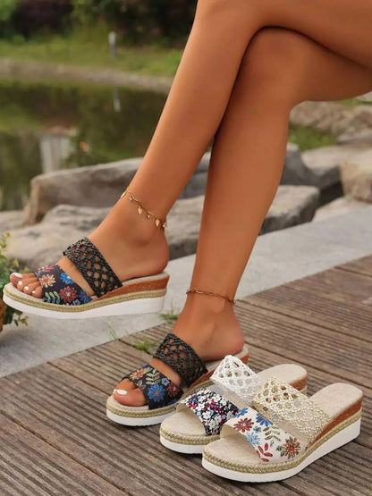 Floral Print Platform Wedge Sandals