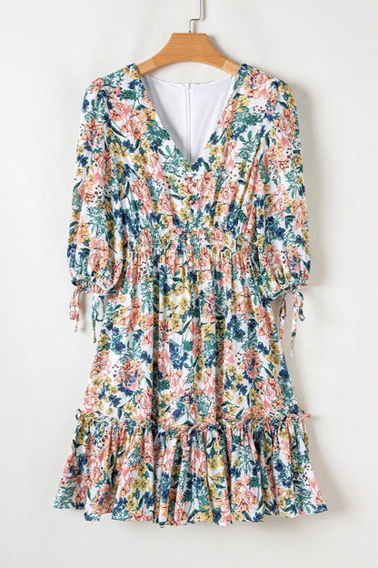 Floral Print Ruffle Hem Mini Dress