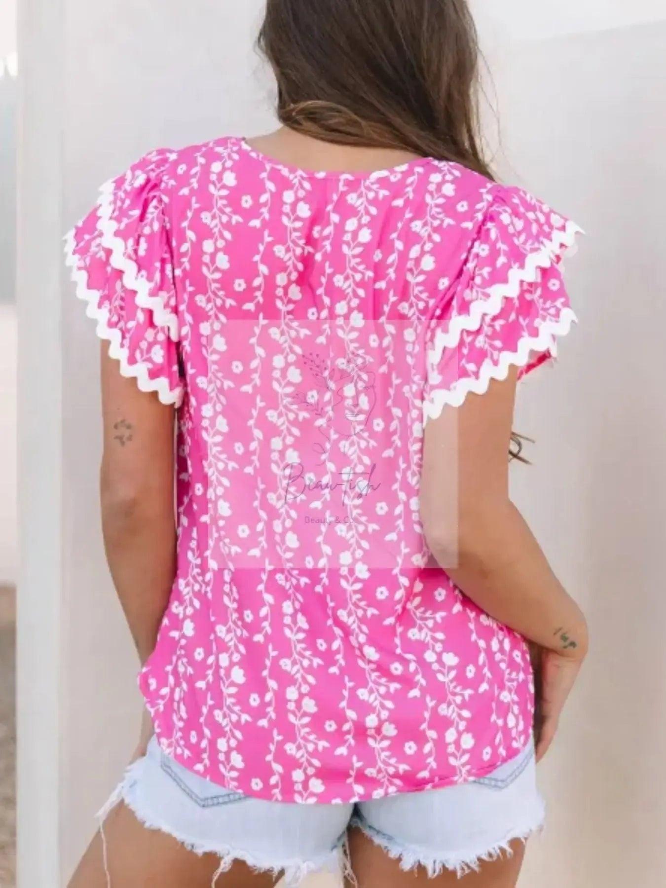 Floral Print Ruffle Sleeve Blouse