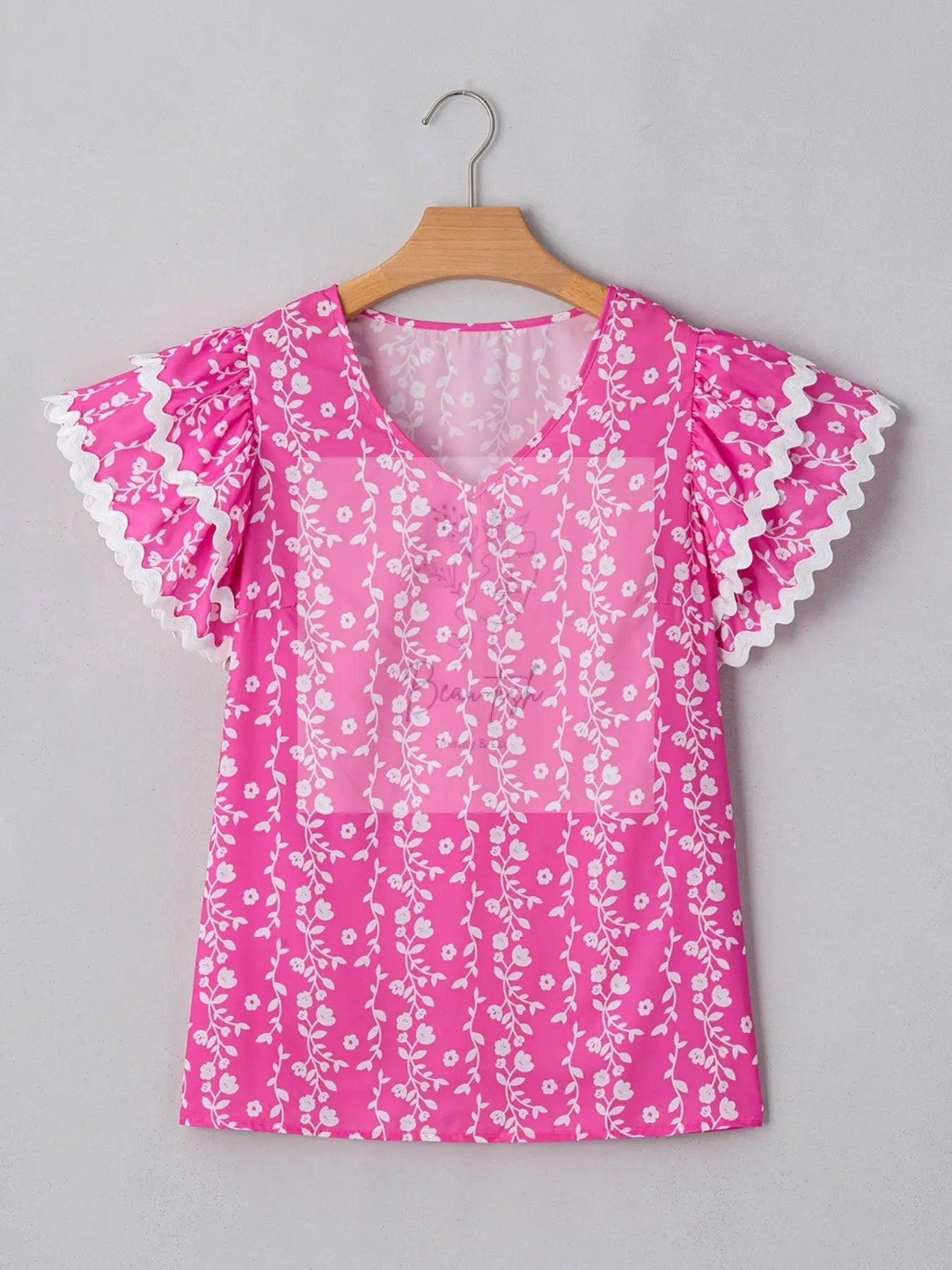 Floral Print Ruffle Sleeve Blouse