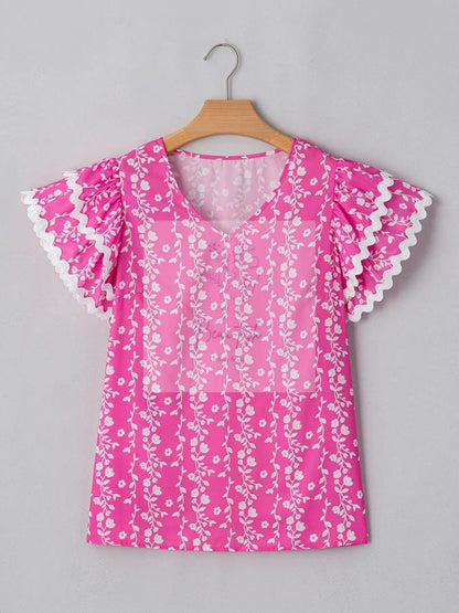 Floral Print Ruffle Sleeve Blouse
