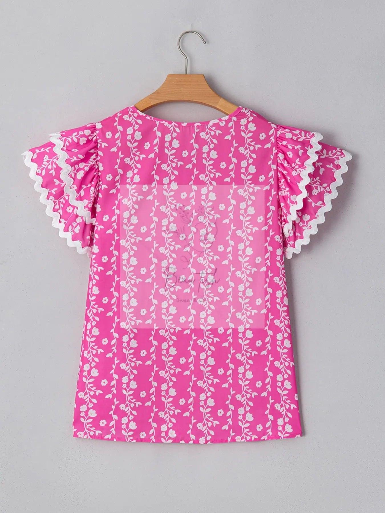 Floral Print Ruffle Sleeve Blouse