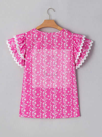 Floral Print Ruffle Sleeve Blouse