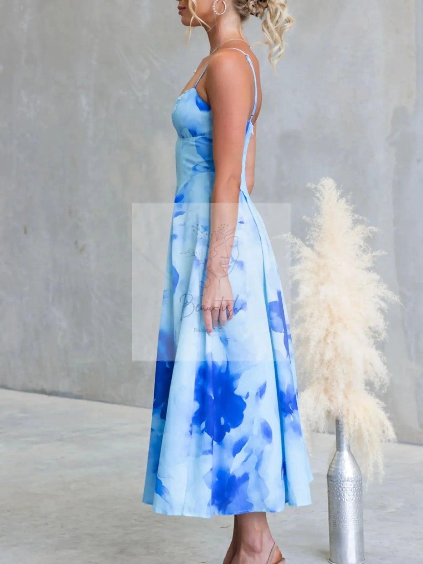 Floral Print Spaghetti Strap Midi Dress