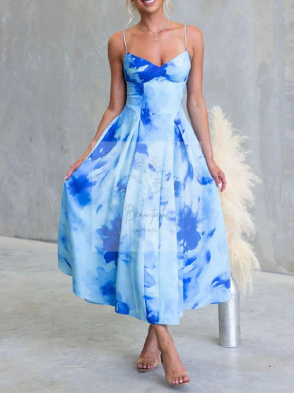 Floral Print Spaghetti Strap Midi Dress