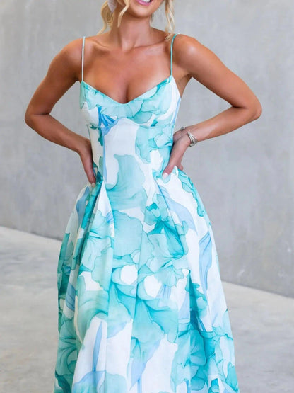Floral Print Spaghetti Strap Midi Dress