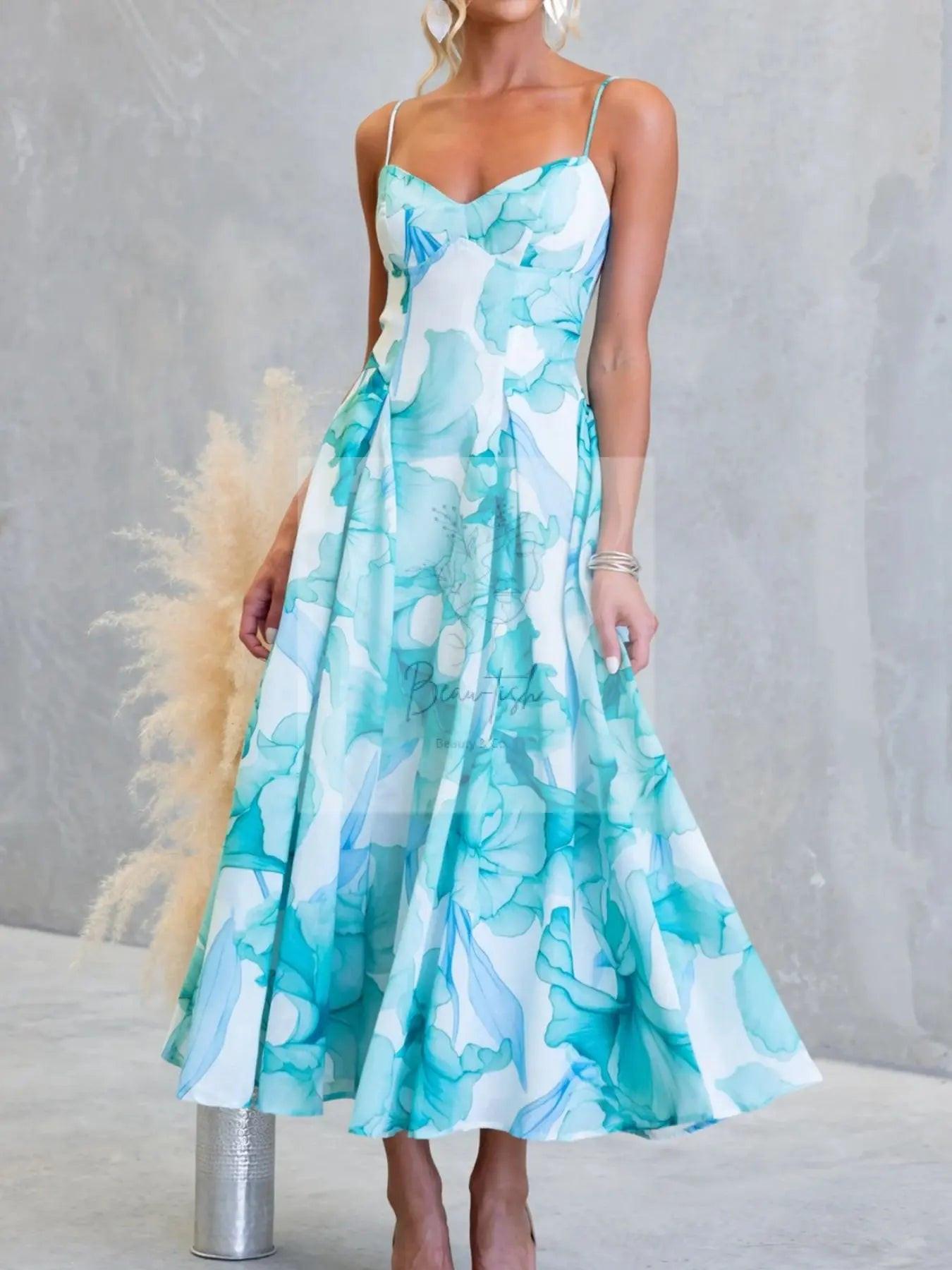 Floral Print Spaghetti Strap Midi Dress