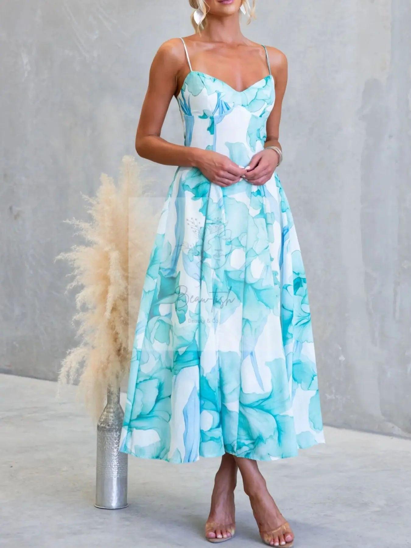 Floral Print Spaghetti Strap Midi Dress