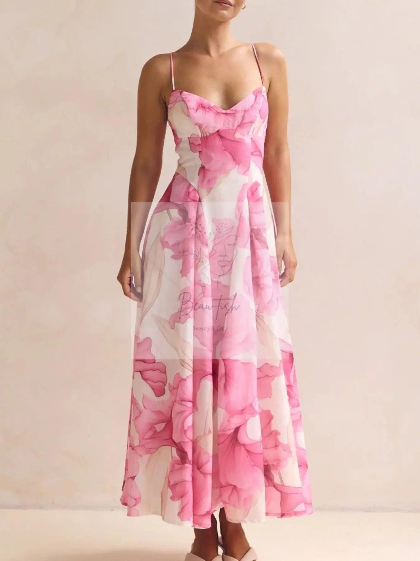 Floral Print Spaghetti Strap Midi Dress