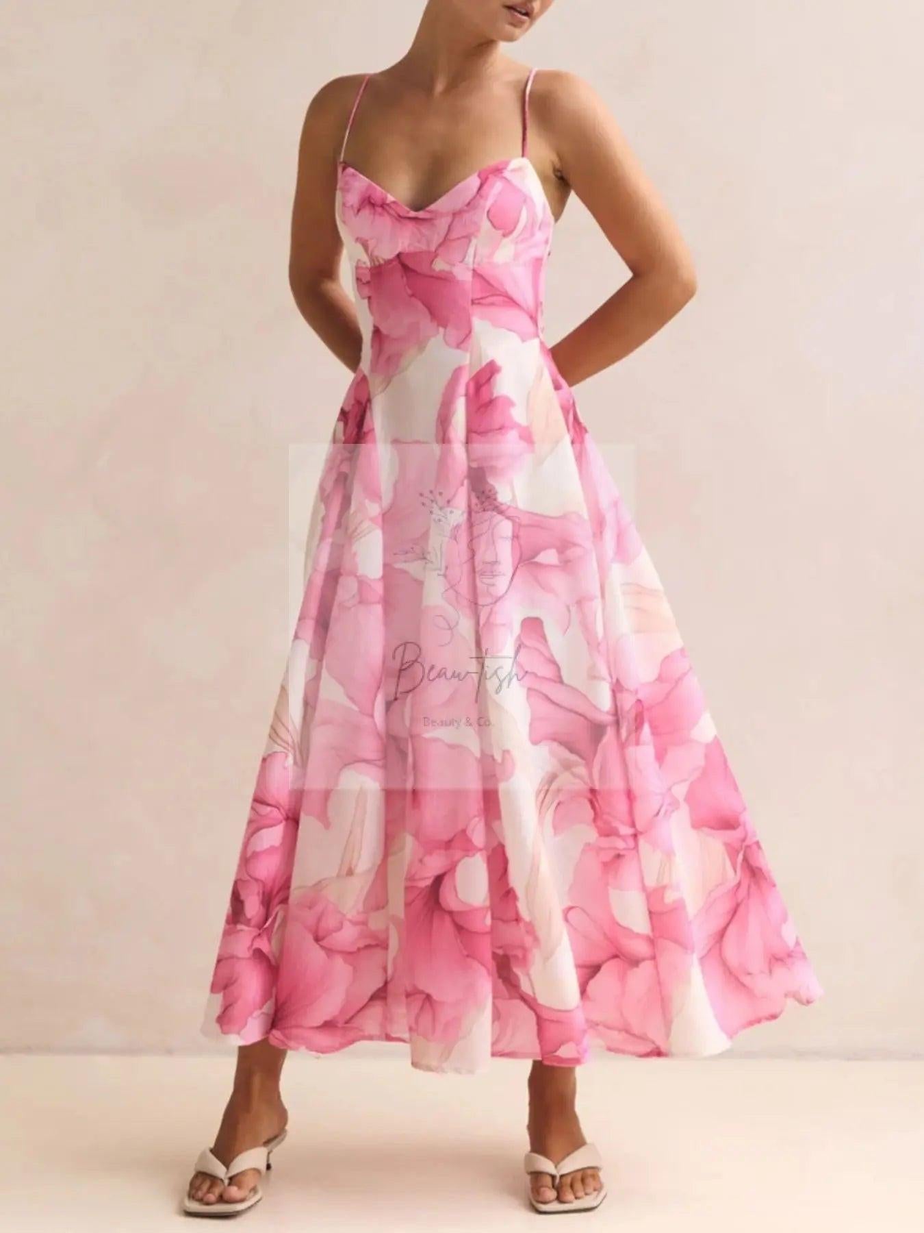Floral Print Spaghetti Strap Midi Dress